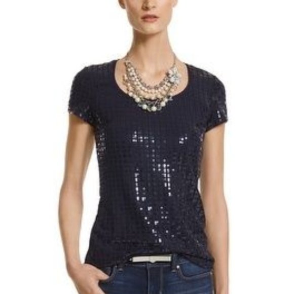 White House Black Market Tops - White House Black Market Navy Sequin Top